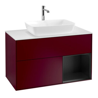 V&B Meuble sous lavabo Finion 100, blanc mat, étagère bleue mat laquée, poignée m