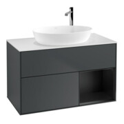 V&B Meuble sous-lavabo Finion 100, blanc mat, étagère bleue mate laquée