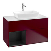 V&B Meuble sous-lavabo Finion 100, blanc mat, étagère bleue mate laquée, poignée mate