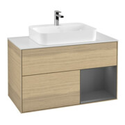 V&B Meuble sous lavabo Finion 100, blanc mat, étagère droite anthracite, poignée ven