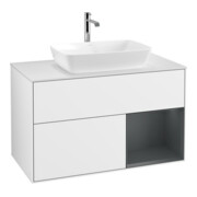 V&B Meuble sous lavabo Finion 100, blanc mat, étagère médium mat, laqué blanc brillant
