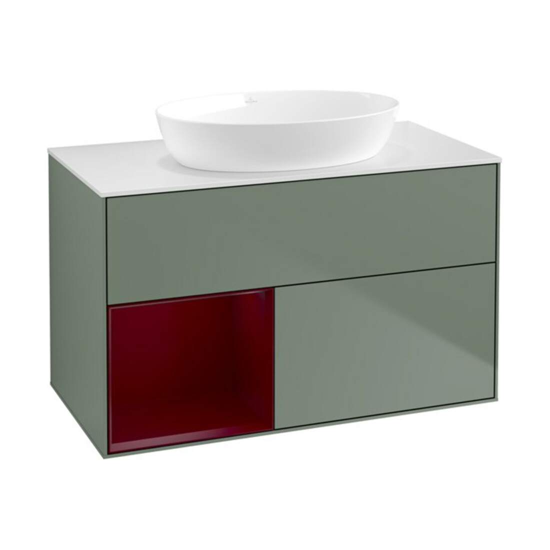 V&B Meuble sous lavabo Finion 100, blanc mat, étagère Peo mat laqué, poignée mat laqué