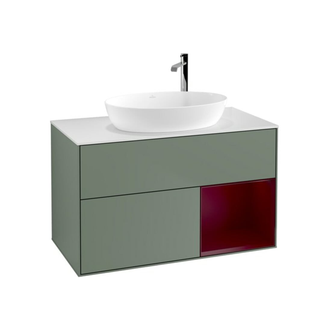 V&B Meuble sous-lavabo Finion 100, blanc mat, étagère Peo mat laqué, poignée mat laqué