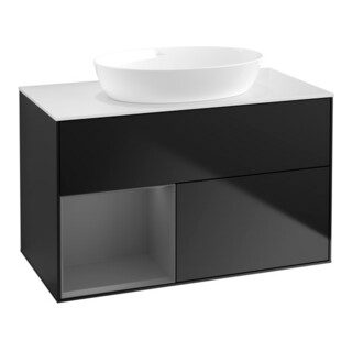 V&B Meuble sous lavabo Finion 100, blanc mat, façade A mat laqué, bleu mat laqué