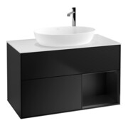 V&B Meuble sous lavabo Finion 100, blanc mat, façade bleu mat laqué-1