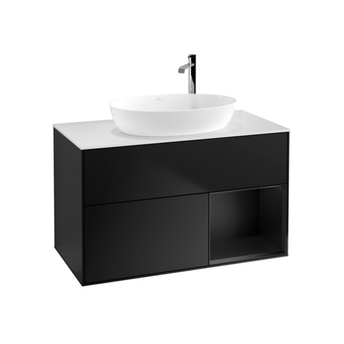 V&B Meuble sous lavabo Finion 100, blanc mat, façade bleu mat laqué