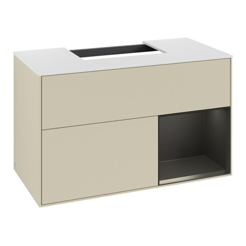 V&B Meuble sous lavabo Finion 100, blanc mat, façade bleu mat laqué, poignée gris mat laqué