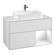 V&B Meuble sous lavabo Finion 100, blanc mat, façade brillante blanche, laqué blanc