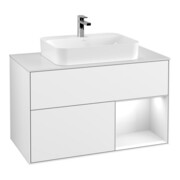 V&B Meuble sous lavabo Finion 100, blanc mat, façade gris clair laqué, blanc brillant laqué