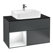 V&B Meuble sous lavabo Finion 100, blanc mat, façade laque gris clair, dessus laque bleu mat-1