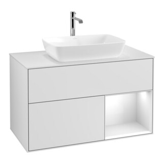 V&B Meuble sous lavabo Finion 100, blanc mat, façade laquée blanche, corps laqué blanc