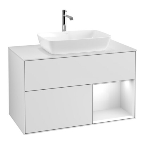 V&B Meuble sous lavabo Finion 100, blanc mat, façade laquée blanche, corps laqué blanc