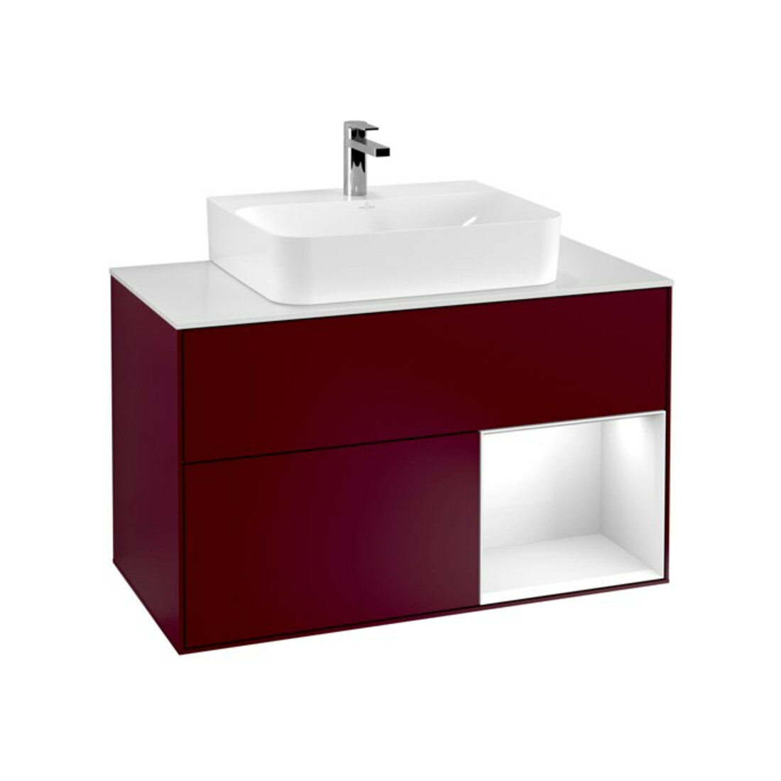 V&B Meuble sous lavabo Finion 100, blanc mat, façade laquée blanche, poignée métal