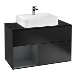V&B Meuble sous lavabo Finion 100, blanc mat, façade laquée, bleu mat laqué