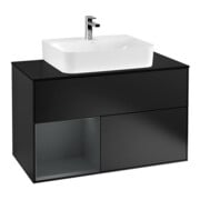 V&B Meuble sous lavabo Finion 100, blanc mat, façade laquée, bleu mat laqué