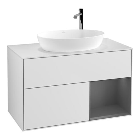 V&B Meuble sous-lavabo Finion 100, blanc mat, face A mat laqué, blanc mat laqué
