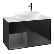 V&B Meuble sous lavabo Finion 100, blanc mat, face A mat laqué, bleu mat laqué