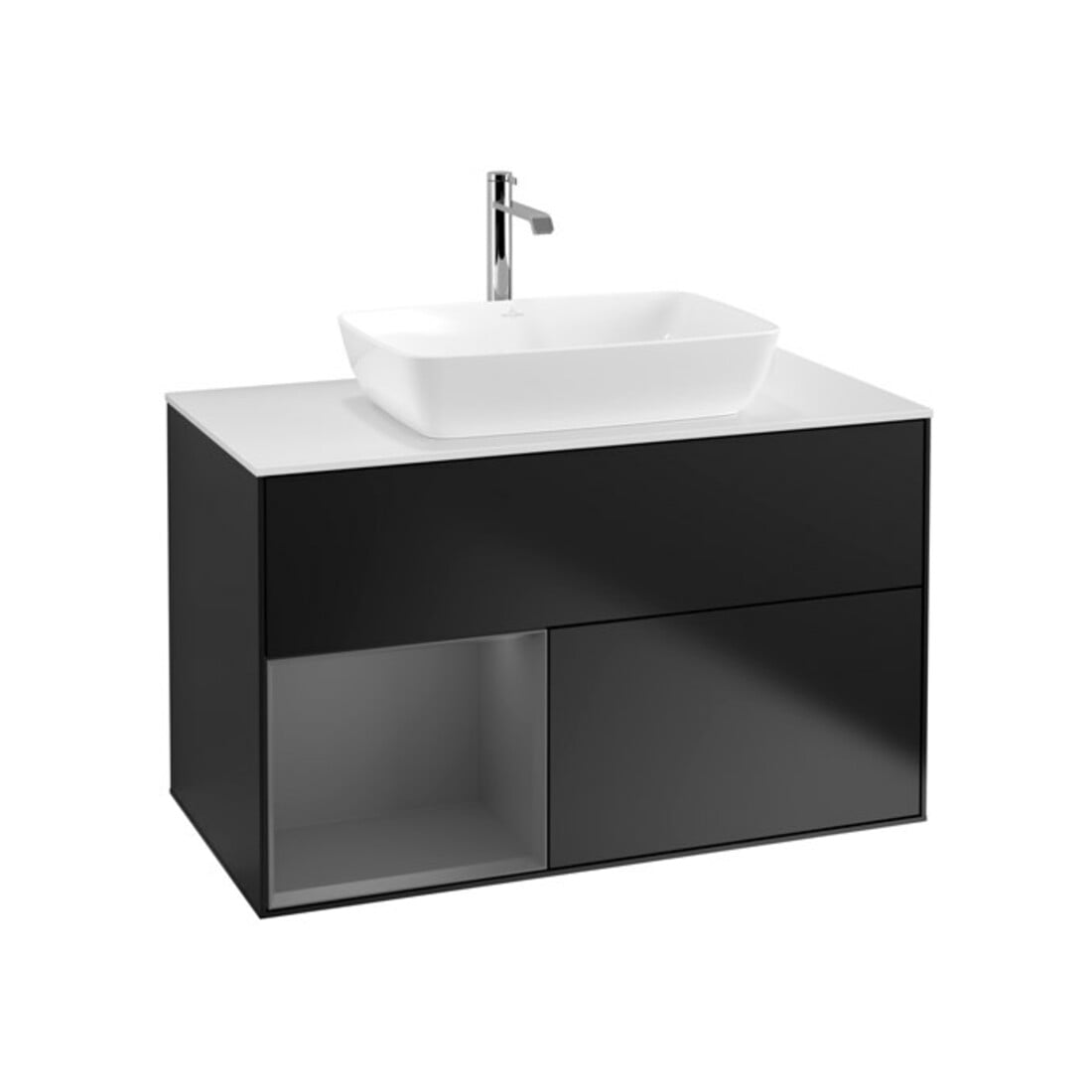 V&B Meuble sous lavabo Finion 100, blanc mat, face A mat laqué, bleu mat laqué