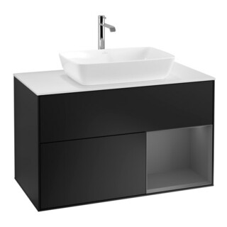 V&B Meuble sous lavabo Finion 100, blanc mat, face A mat laqué, bleu mat laqué