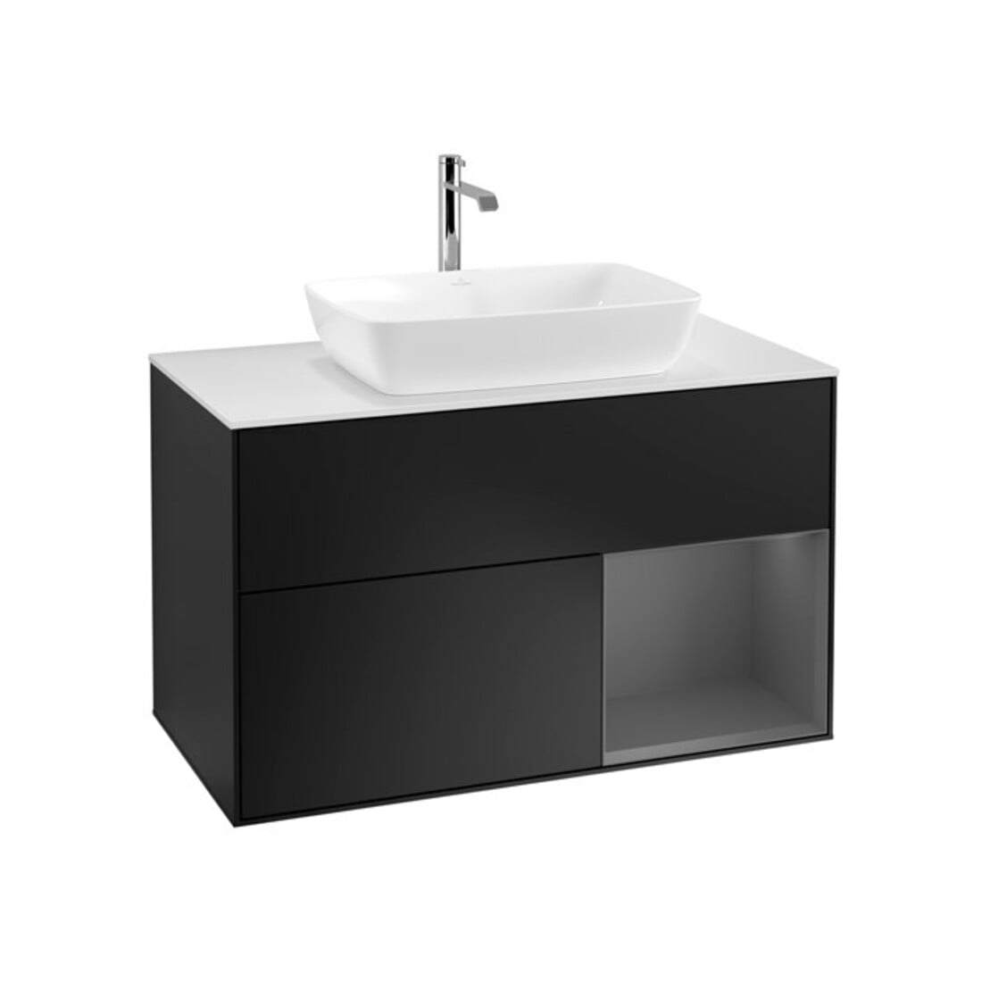 V&B Meuble sous lavabo Finion 100, blanc mat, face A mat laqué, bleu mat laqué