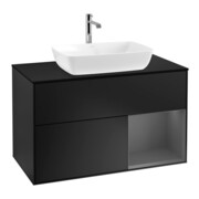 V&B Meuble sous lavabo Finion 100, blanc mat, face A mat laqué, bleu mat laqué