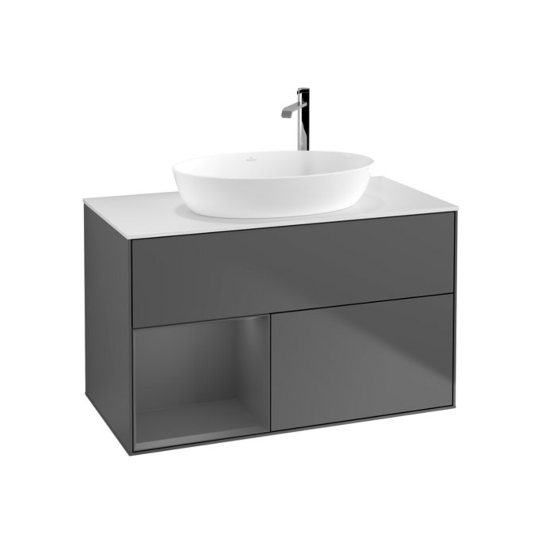 V&B Meuble sous lavabo Finion 100, blanc mat, face A mate laquée, anthracite m