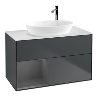V&B Meuble sous-lavabo Finion 100, blanc mat, face A mate laquée, avec tiroir mat laqué