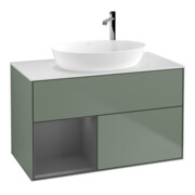 V&B Meuble sous lavabo Finion 100, blanc mat, face A mate laquée, huile mate laquée