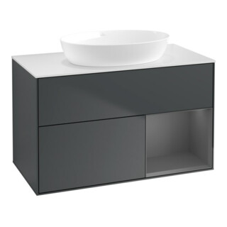 V&B Meuble sous lavabo Finion 100, blanc mat, face A mate laquée, milieu bleu mate laqué