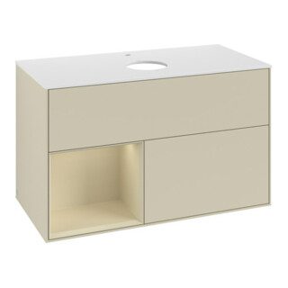 V&B Meuble sous lavabo Finion 100, blanc mat, face argent mat laqué, côté argent mat laqué