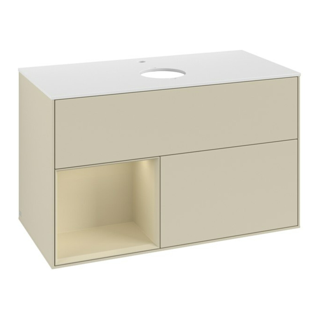 V&B Meuble sous lavabo Finion 100, blanc mat, face argent mat laqué, côté argent mat laqué