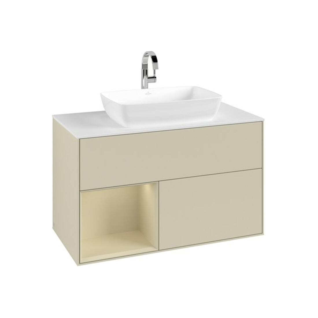 V&B Meuble sous lavabo Finion 100, blanc mat, face argent mat laqué, côté argent mat laqué