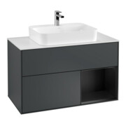 V&B Meuble sous-lavabo Finion 100, blanc mat, face avant blanc mat laqué, avec tiroir bleu mat laqué