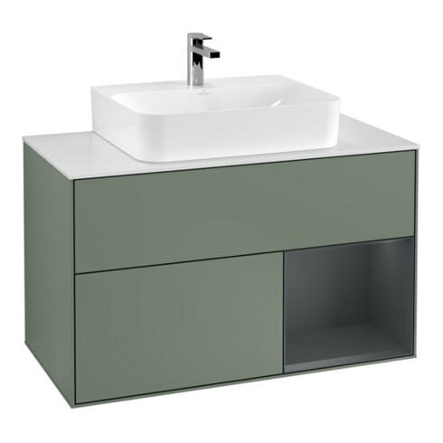 V&B Meuble sous lavabo Finion 100, blanc mat, face avant rouge mat brillant, huile mat brillant