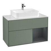 V&B Meuble sous lavabo Finion 100, blanc mat, face avant rouge mat brillant, huile mat brillant