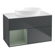 V&B Meuble sous lavabo Finion 100, blanc mat, face olivier mat laqué, côtés bleu mat laqué