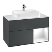 V&B Meuble sous lavabo Finion 100, blanc mat, face rouge grenat, laqué mat bleu
