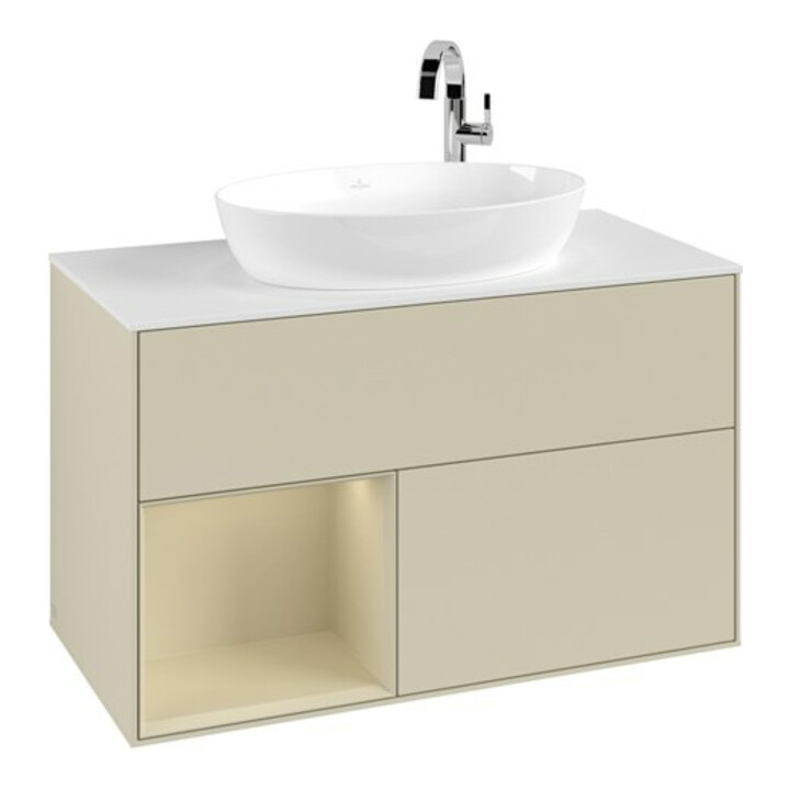 V&B Meuble sous lavabo Finion 100, blanc mat, gris clair mat laqué, gris clair mat laqué