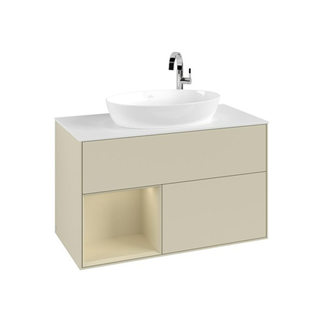 V&B Meuble sous lavabo Finion 100, blanc mat, gris clair mat laqué, gris clair mat laqué