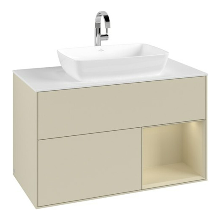 V&B Meuble sous lavabo Finion 100, blanc mat, gris clair mat laqué, gris clair mat laqué