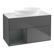 V&B Meuble sous-lavabo Finion 100, blanc mat, laqué, anthracite, éclairage mural