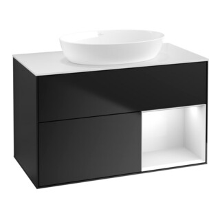 V&B Meuble sous lavabo Finion 100, blanc mat, laqué brillant blanc, bleu mat laqué