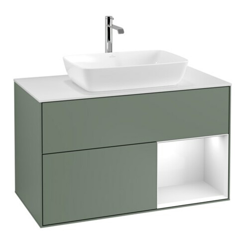 V&B Meuble sous-lavabo Finion 100, blanc mat, laqué brillant, huile et laqué
