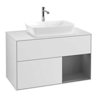 V&B Meuble sous lavabo Finion 100, blanc mat, laqué, droite, blanc mat laqué
