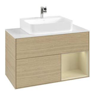 V&B Meuble sous-lavabo Finion 100, blanc mat, laqué, ouverture à gauche