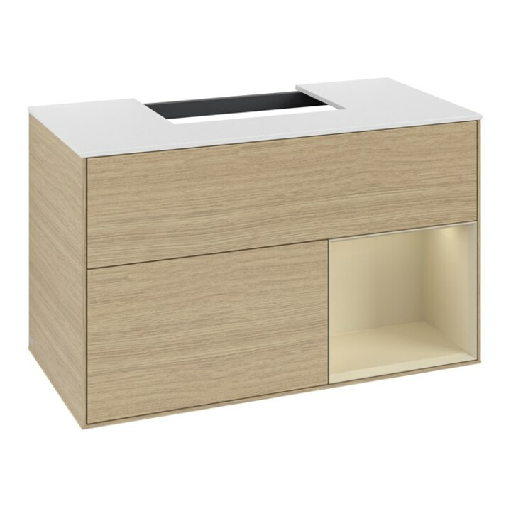 V&B Meuble sous-lavabo Finion 100, blanc mat, laqué, ouverture à gauche