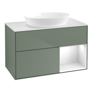V&B Meuble sous-lavabo Finion 100, blanc mat, laqué, poignée métal laqué