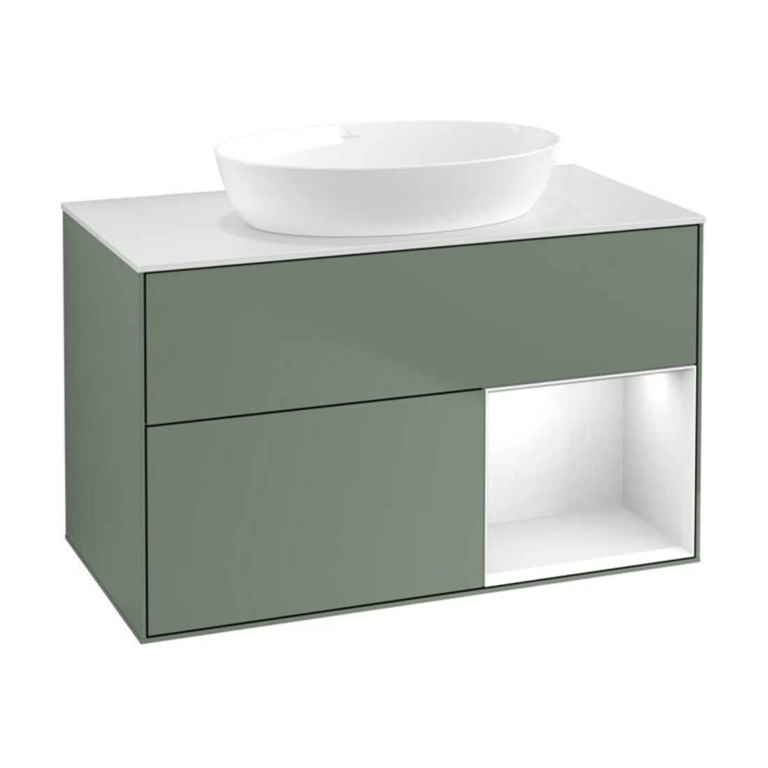 V&B Meuble sous-lavabo Finion 100, blanc mat, laqué, poignée métal laqué