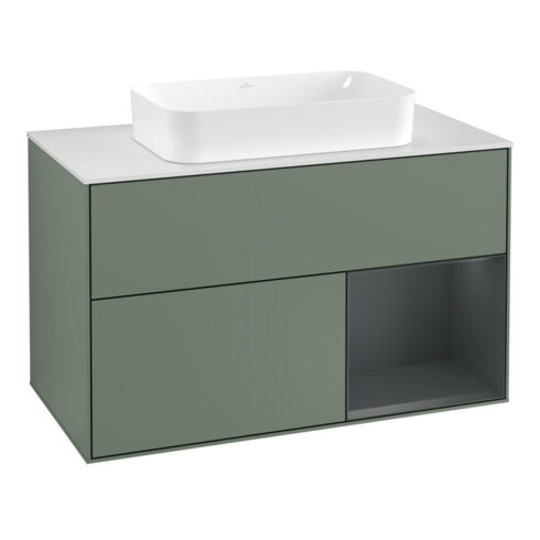 V&B Meuble sous-lavabo Finion 100, blanc mat, laque rouge moyen mat, huile mat laque