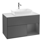 V&B Meuble sous lavabo Finion 100, Blanc mat, Poignée A mat laqué, Anthracite mat
